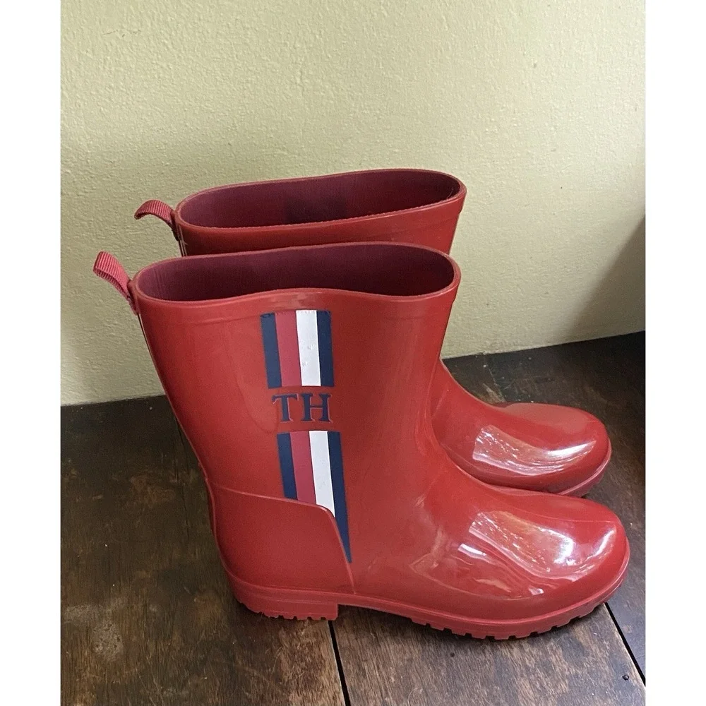 Tommy Hilfiger Women's Red Rain Boots High Gloss Size 8